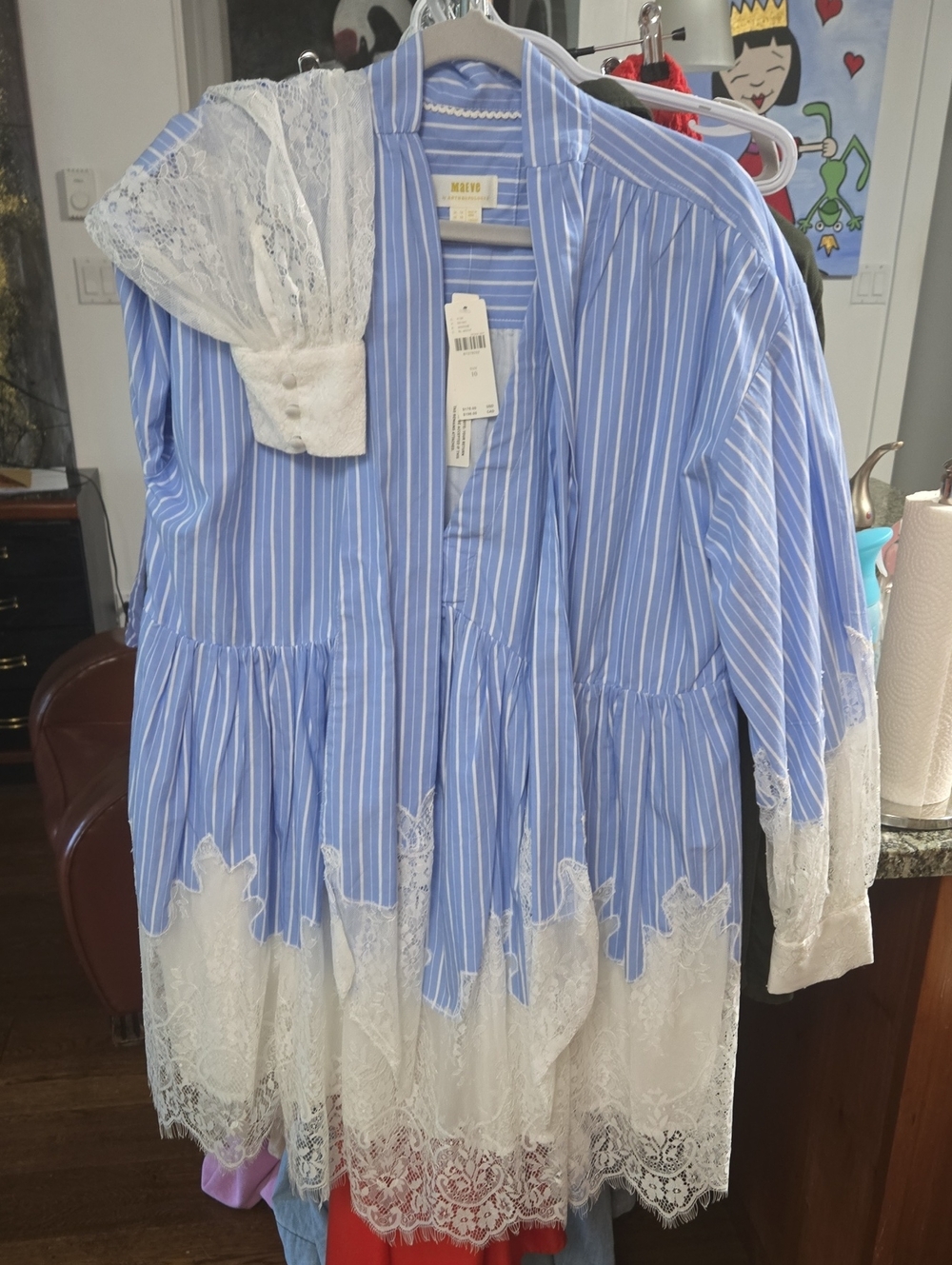 11) Blue & White Striped Lace-Trim Women's Jacket